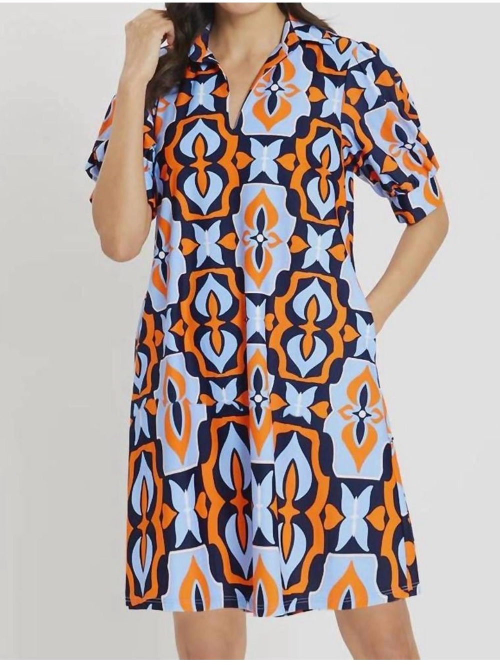 JUDE CONNALLY EMERSON DRESS LIGHTWEIGHT JUDE CLOTH BUTTERFLY TILE NAVY